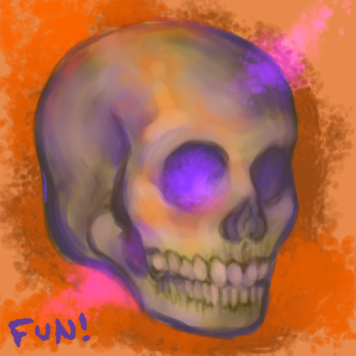 digital drawing of an orange and purple glowing skull