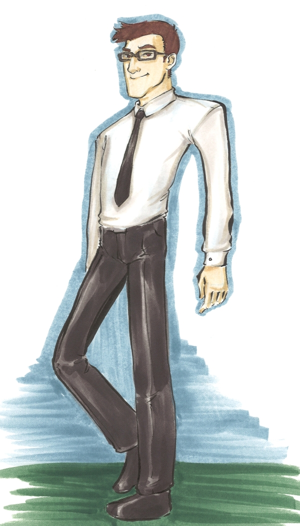 marker drawing of an ordinary man wearing glasses fashion rendering