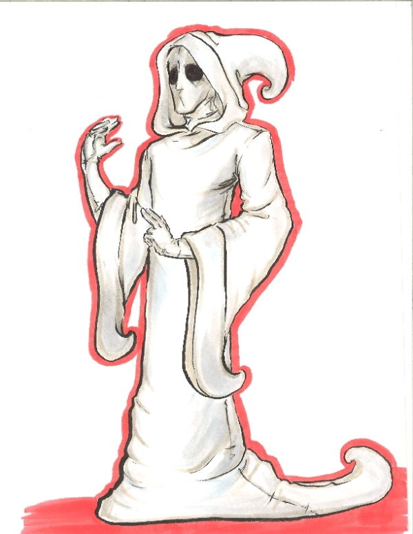 marker drawing of a hooded ghost fashion rendering