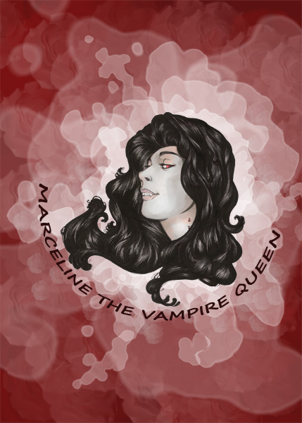 digitally enhanced marker drawing of marceline the vampire queen over a red and white background