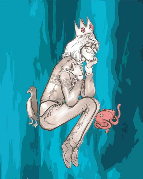 digitally enhanced marker drawing of simon petrikov with gunther and hambo