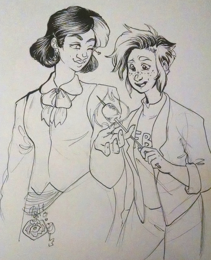 inktober2018 drawing of two quirky lady original characters from the scp foundation expanded universe