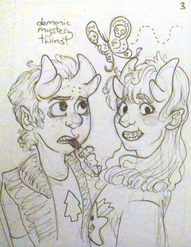 fanart of tiefling au pines mystery twins for ko-fi reward